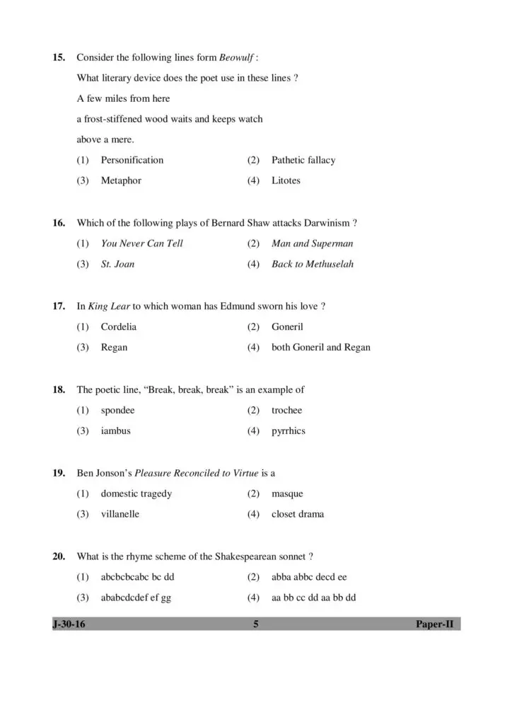 english literature questions sample
