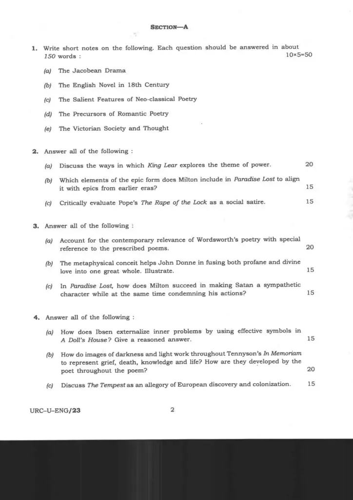 UPSC English Literature Questions Paper PDF