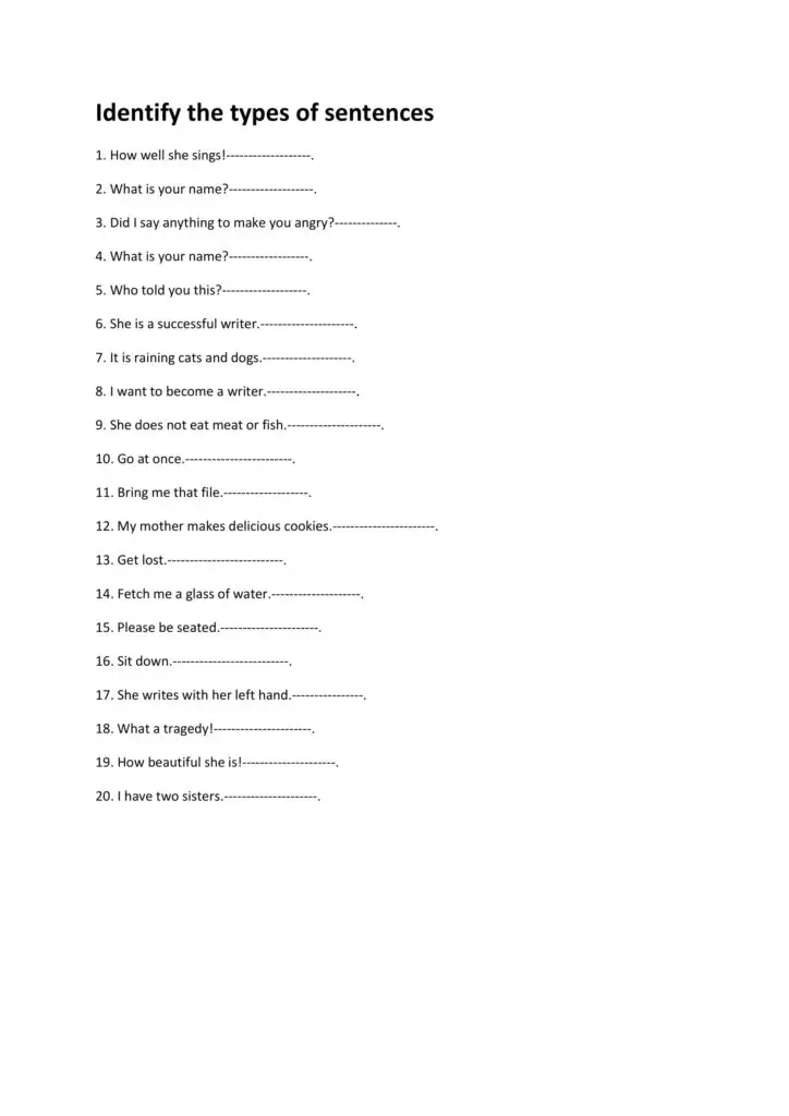 Types of sentence worksheet pdf download