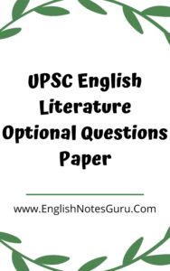 UPSC English Literature Optional Questions Paper