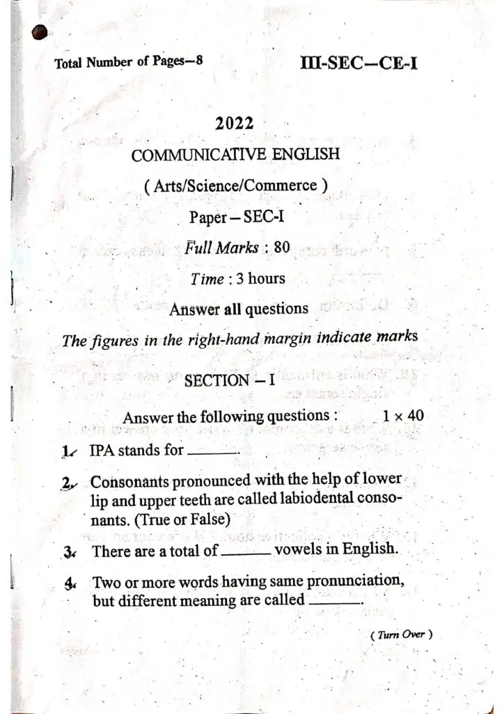 communicative English Questions Notes